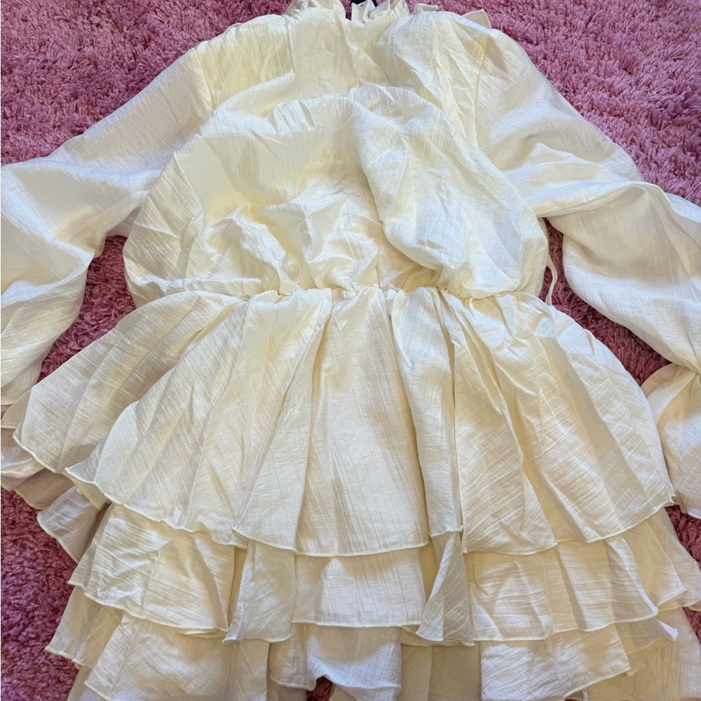 Fashion Nova Cream Ruffle V-Neck Mini Dress - Picture 5 of 5